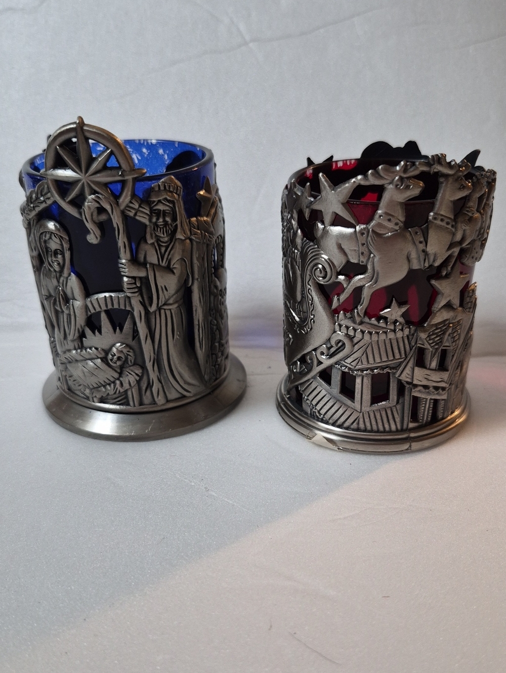 Vintage 80s Decorative Metal and Glass Holiday Tealight Holders - Taiwan/ROC